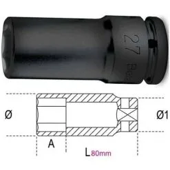 BETA Douille à Choc Longue - 720L - X 1 - 80 Mm - 1/2'' - 22 Mm - 6 Pans
