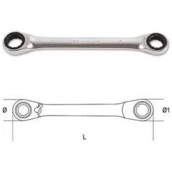 BETA Clé 12 Pans Double Cliquet - 195 - 128 Mm - 8x10 - 12 Pans